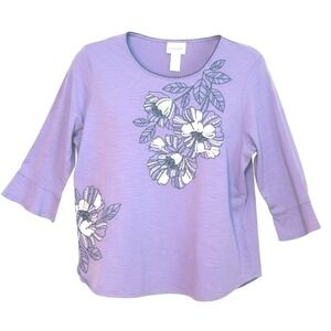 Alfred Dunner Women Lavender Floral Embroidered 3/4 Sleeve Cottage Core XL